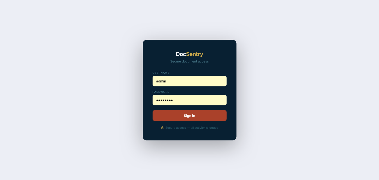 DocSentry login screen